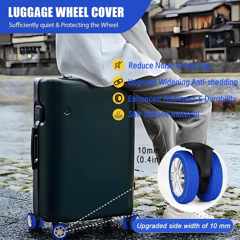 KOVNGE Upgrade Luggage Wheel Covers, 8pcs Suitcases Wheel Protector,Wear-Resistant, Anti-Noise, Silicone Protectors For 2-2.4"Luggage Spinner,Accessories for Travel (Blue) - Image 4